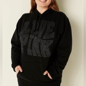 PINK Victoria's Secret LOVE PINK Rhinestone Bling Black Hoodie Sweatshirt XL